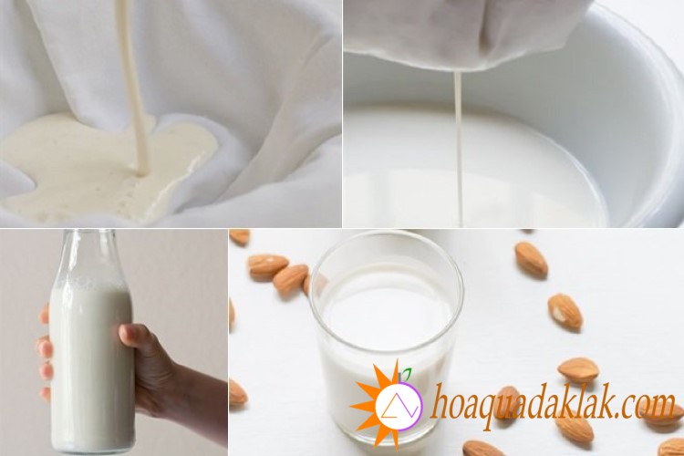 Lọc lại hỗn hợp sữa hạnh nhân vừa xay và rót vào bình bảo quản